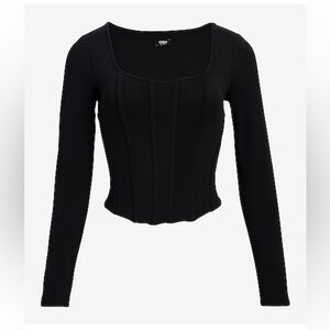 Express Black Body Contour High Compression Long Sleeve Corset Top NWT